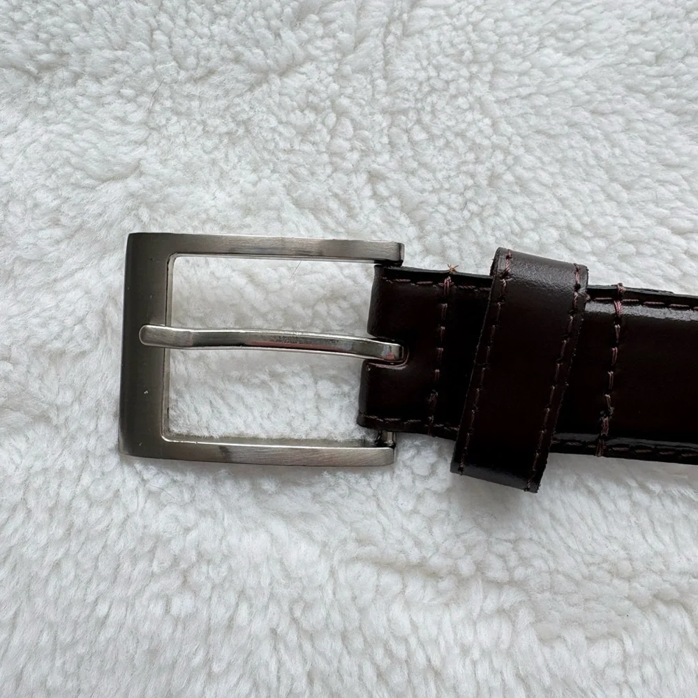 Caribbean Joe Brown Leather Belt with Silver Buckle